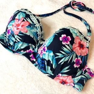 Shade & Shore Teal Floral Bikini Top 34D